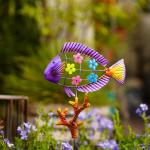 OEM Metal Yard Ornaments Multicolor Animal Garden Figurines Hollow Out Fish for sale