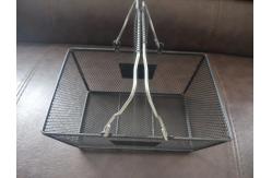 China Neatly Kitchen Pantry Silver Mesh Baskets With Wooden Handles supplier