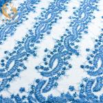 Embroidered Bead Handmade Lace Fabric 140cm Width With Pearls for sale