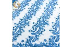 China Embroidered Bead Handmade Lace Fabric 140cm Width With Pearls supplier