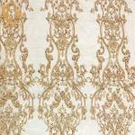 Polyester Gold Beaded Embroidery Lace Fabric For Home Textile for sale