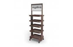 China Wooden 5 Layers Cocktail Display Stand with Wheels for Stores supplier