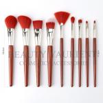 Luxury 9Pieces Private Label Makeup Brushes Red Makeup Brush Set 20.3cm for sale