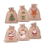 Personalised Christmas Small Gift Burlap Drawstring Pouch Jute Bags for sale