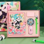 Kawaii Panda Notebook Gift Box Journal Set With Notebook Pen Handheld Fan Thermos for sale