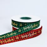 2.5cm x 25m Christmas Hot Stamping Checkered Ribbon Perfect for Gift Box Decoration for sale