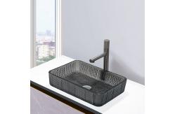 China European Style Rectangular Shaped Glass Wash Basin Transparent Black Sink supplier