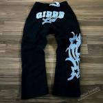 Mens Graphic Sweatpants Puff Print Logo Heavyweight Embroidered Patch Black Flared Joggers for sale