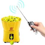 80W Yellow Tennis Feeding Machine , Mini Tennis Ball Server Speed Adjustable for sale