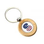 Epoxy Doming Round Cute Metal Keychain 9mm Thickness Plain Wooden Keychain for sale