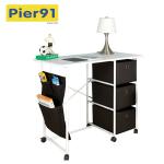 Practical Movable Home Office Computer Desk With 3 Fabric Drawers / Hanging Pocket