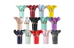 China 12PCS /set Kitchen Tool Silicone Kitchen Utensil Set With Wooden Handle supplier