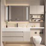 Cream Butter Style Mirrored Bathroom Vanity Cabinet With Seamless Splicing Basin for sale