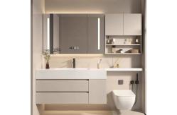 China Cream Butter Style Mirrored Bathroom Vanity Cabinet With Seamless Splicing Basin supplier