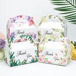 Floral Printed Cake Box With Handle Elegant Gift Packaging For Birthday Party Favors Candy Dessert Treats for sale