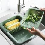 OEM ODM Rectangle Double Plastic Drain Basket Save Space Green