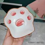  				Cute Printing Paws Dog Feeder Ceramic Cartoon Pup Cat Bowls 	         for sale