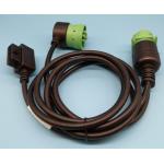 Right Angle Green Deutsch 9-Pin J1939 Female to Right Angle OBD2 Female and J1939 Male Split Y Cable for sale