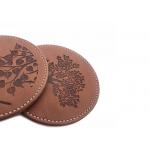 Brown Drink Coasters Set PU Leather Round Glass Coasters Debossed Logo for sale