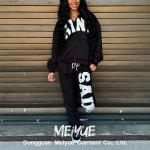 Embroidered Patch Sweatpants And Hoodie Set Ladies Jogging Suits Heavyweight for sale
