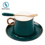 Savall Irregular Plain Colored Green Ceramic Tea Cup And Saucer Set Hotels for sale