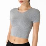 Navel Exposed Short Sleeve Ladies Yoga Tops  XL 2XL Skin Friendly