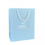Printed Luxury Blue Paper Carrier Bags Garment Packaging With Hologram Logo for sale