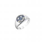 Pave Crystal Free Size Rings Chucky 925 Silver Smiley Face Ring