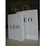 Logo Printed Customized Paper Bags , Kraft White Handle Shopping Bag for sale