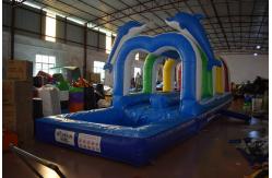 China Durable Commercial Inflatable Water Slides , Cute Dolphins Cartoon Long Water Slip N Slide supplier