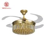 Crystal Lampshade Silent LED 36W Retractable Ceiling Fan Light With Folding Blades for sale