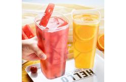 China Frosted 32oz Disposable Bubble Tea Cups With Lids Square Hard Plastic Cups supplier