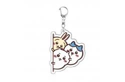 China Silk Screen Printed Acrylic Keychain Cute Cartoon Character Durable Metal Ring Included supplier