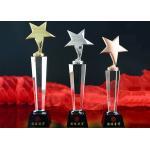 Handmade Crystal Trophies And Awards With Gold / Silver / Bronze Metal Star