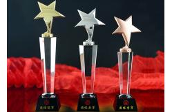 China Handmade Crystal Trophies And Awards With Gold / Silver / Bronze Metal Star supplier