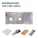 16 Gauge Drainboard Kitchen Sink , 350mm Top Mount Apron Front Sink for sale