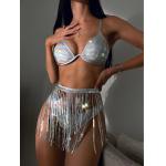 Backless Sexy 3 Piece Swimsuit Solid Color Three Piece Swimsuit Set Sequined Fringed for sale