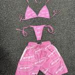 Custom  Hawaiian 3 Pieces Set Summer Swimwear Beachwear Sexy Underwire Bikini Cover up Set Bikini Women Nylon Shorts Bikini Set for sale