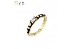 China Adjustable Open Black Enamel Rings , Gold Plated Baguette Diamond Rings supplier