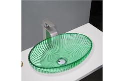 China Oval Shape Modern Glass Vessel Basins Countertop Mounted Vanity Sinks supplier