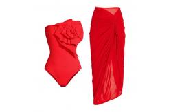 China Red Blue Green Nylon Padded Cup Three Piece Swimwear Set supplier