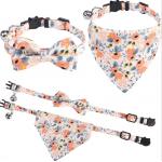 Custom Adjustable Floral Pet Kitten Collar With Bowtie And Bandanas Metal Buckle