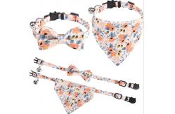 China Custom Adjustable Floral Pet Kitten Collar With Bowtie And Bandanas Metal Buckle supplier