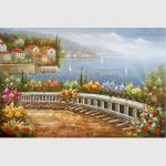 Coastline Mediterranean Oil Painting Italy Landscape Oil Painting For Wall Decor for sale