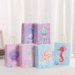 Printed Birthday Gift Bag Ocean Print Packaging Bag Gift Bag Kraft Paper Bag Shopping Party Tote Bag for sale