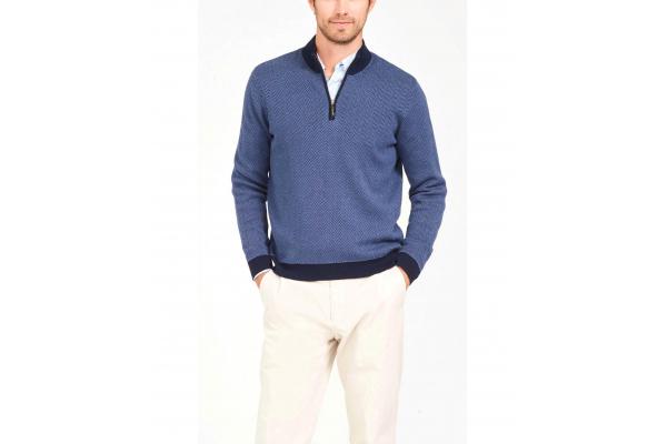 Herringbone Mens Pullover Sweater , Knitted Navy Blue Pullover Sweater