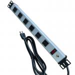 6 Way Metal Tabs Multi Outlet Power Strip With 10' Extension Cord  14AWG NEMA 5-15P for sale