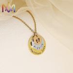 Cadmium Free SS Engraved Round Pendant Necklace