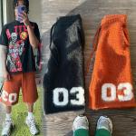 Custom Varsity Loose Knit Shorts Pants Below Knee Bermuda Fuzzy Screen Print Knitted Streetwear Fluffy Mohair Shorts for Men for sale