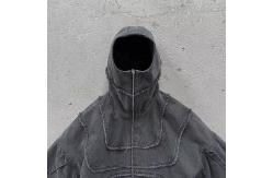 China Custom Washed Denim Hoodie Jacket Reverse Stitch Face Masked Ninja Zip Up Hoodie supplier